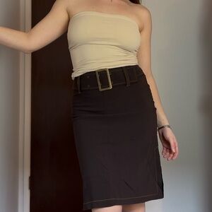 Suzy Shier Brown Pencil Skirt with Belt